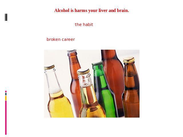 Alcohol is harms your liver and brain.Drinking daily is enough to develop the habit into an addiction. Many people use alcohol to relieve anxiety, become more sociable and confident in dealing with others, help in relaxing one's self and to forget a…