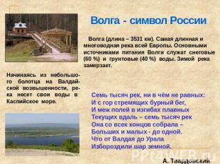Волга - символ России Волга (длина – 3531 км). Самая длинная и многоводная река