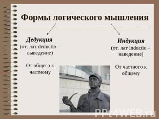 Формы логического мышления Дедукция (от. лат deductio – выведение)От общего к ча