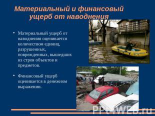 Материальный и финансовый ущерб от наводнения Материальный ущерб от наводнения о