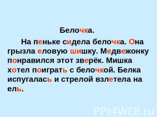 Белочка. На пеньке сидела белочка. Она грызла еловую шишку. Медвежонку понравилс