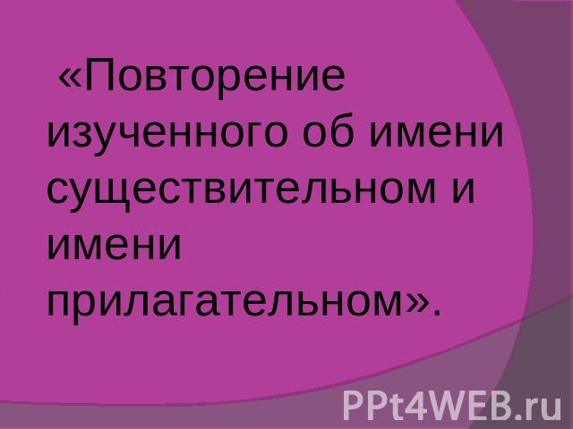 «Повторение изученного об имени существительном и имени прилагательном».