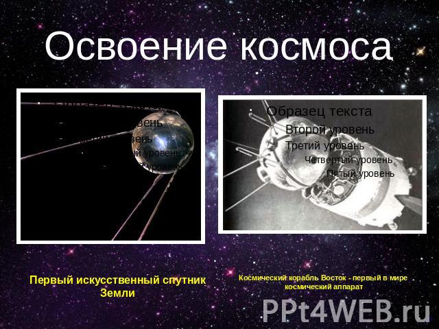 Освоение космоса Первый искусственный спутник Земли Космический корабль Восток - первый в мире космический аппарат