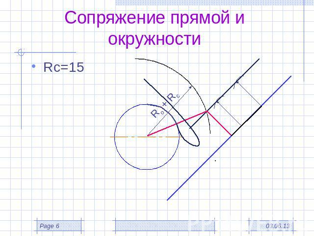 Сопряжение прямой и окружности Rс=15