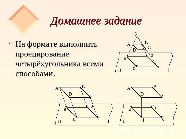 Домашнее задание На формате выполнить проецирование четырёхугольника всеми способами.
