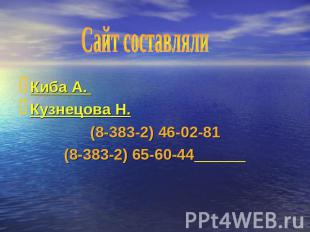 Сайт составляли Киба А. Кузнецова Н. (8-383-2) 46-02-81 (8-383-2) 65-60-44