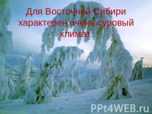 Для Восточной Сибири характерен очень суровый климат.