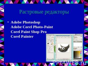 Растровые редакторы Adobe Photoshop Adobe Corel Photo-PaintCorel Paint Shop ProC