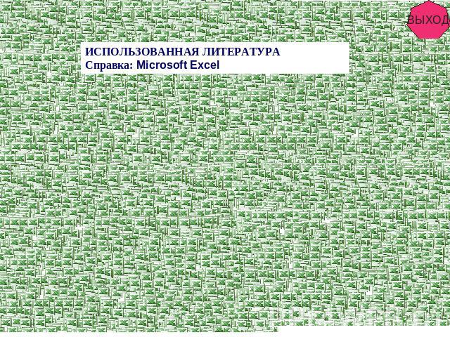 ИСПОЛЬЗОВАННАЯ ЛИТЕРАТУРА Справка: Microsoft Excel