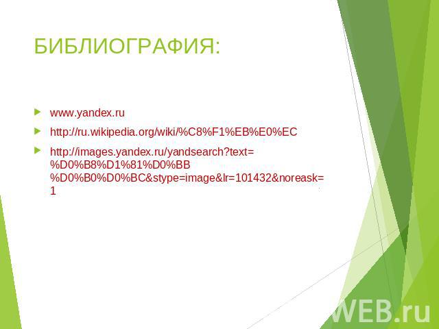 БИБЛИОГРАФИЯ: www.yandex.ruhttp://ru.wikipedia.org/wiki/%C8%F1%EB%E0%EChttp://images.yandex.ru/yandsearch?text=%D0%B8%D1%81%D0%BB%D0%B0%D0%BC&stype=image&lr=101432&noreask=1