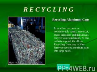 R E C Y C L I N G Recycling Aluminum Cans In an effort to conserve nonrenewable