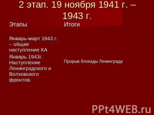 2 этап. 19 ноября 1941 г. – 1943 г.