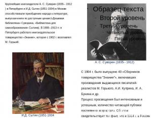 Крупнейшие книгоиздатели А. С. Суворин (1835-- 1912) в Петербурге и И.Д. Сытин (