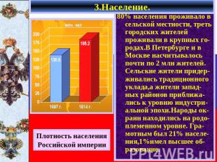 3.Население. Плотность населения Российской империи 80% населения проживало в се