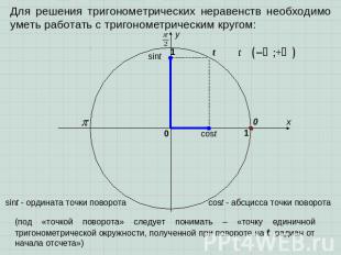 Для решения тригонометрических неравенств необходимо уметь работать с тригономет