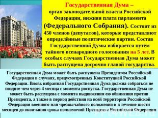 Государственная Дума – орган законодательной власти Российской Федерации, нижняя