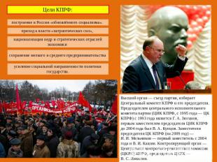 Цели КПРФ: построение в России «обновлённого социализма». приход к власти «патри