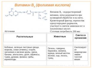 Витамин B9 (фолиевая кислота)Витамин B9 - водорастворимый витамин, легко разруша