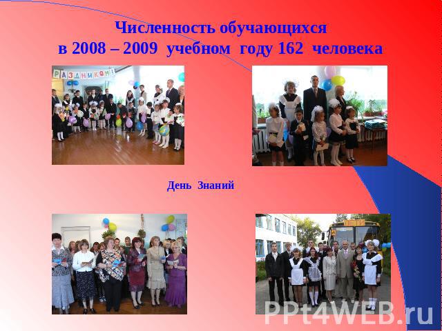 Численность обучающихся в 2008 – 2009 учебном году 162 человека День Знаний