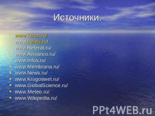 Источники. www.Ozon.ru/www.Lenta.ru/www.Referat.ru/www.Avisanco.ru/www.Infox.ru/