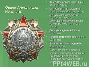 Орден Александра Невского Кому вручается: командиры Красной АрмииОснования награ