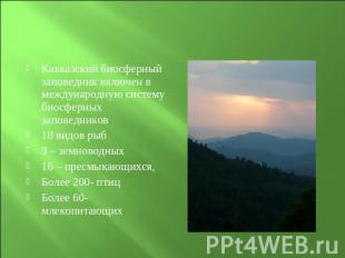 Кавказский биосферный заповедник включен в международную систему биосферных запо
