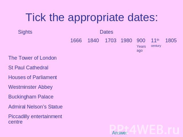 Tick the appropriate dates: