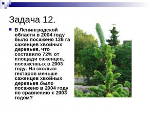 Задача 12. В Ленинградской области в 2004 году было посажено 126 га саженцев хво