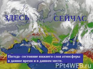 ЗДЕСЬСЕЙЧАСПогода- состояние нижнего слоя атмосферы в данное время и в данном ме