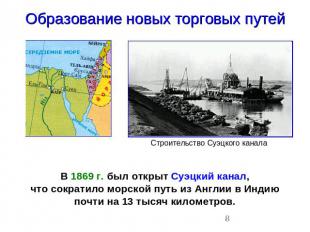 Образование новых торговых путейСтроительство Суэцкого каналаВ 1869 г. был откры