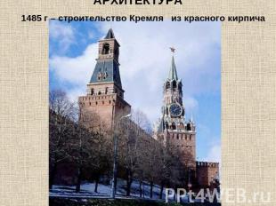 АРХИТЕКТУРА 1485 г – строительство Кремля из красного кирпича