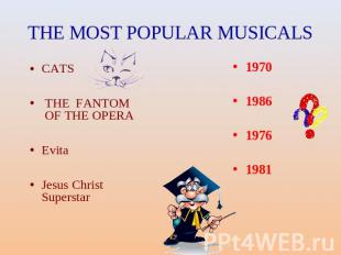 THE MOST POPULAR MUSICALS CATS THE FANTOM OF THE OPERAEvitaJesus Christ Supersta
