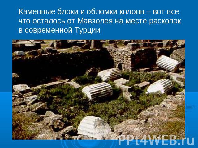 Каменные блоки и обломки колонн – вот всечто осталось от Мавзолея на месте раскопокв современной Турции