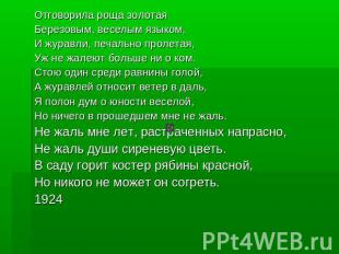 Отговорила роща золотаяБерезовым, веселым языком,И журавли, печально пролетая,Уж