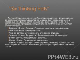“Six Thinking Hats” Для наиболее наглядного изображения процессов, происходящих
