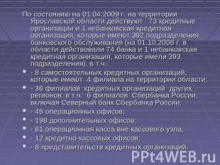 По состоянию на 01.04.2009 г. на территории Ярославской области действуют 73 кре
