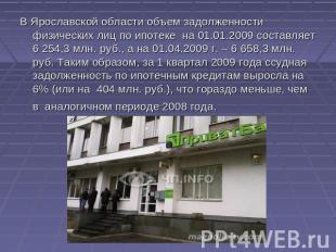 В Ярославской области объем задолженности физических лиц по ипотеке на 01.01.200