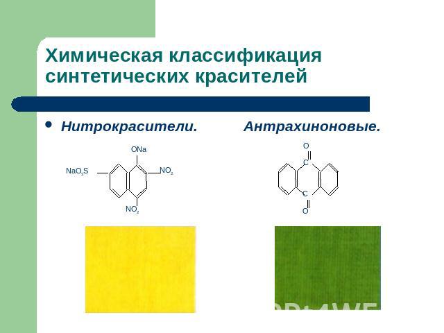 Химическая классификация синтетических красителей Нитрокрасители. Антрахиноновые.