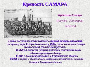 Крепость САМАРА Крепость Самара Рисунок А.Олеария, 1636 годПервые поселения чело