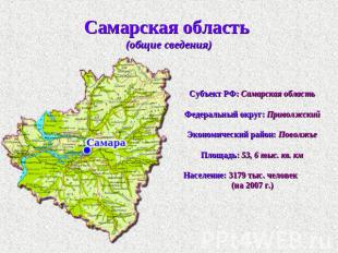 Самарская область (общие сведения) Субъект РФ: Самарская областьФедеральный окру