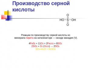 Производство серной кислоты Реакции по производству серной кислоты из минерала п