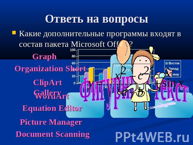 Ответь на вопросы Какие дополнительные программы входят в состав пакета Microsoft Office?