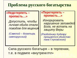 Проблема русского богатырства «Недотерпеть – пропасть…» Допустить, чтобы личная