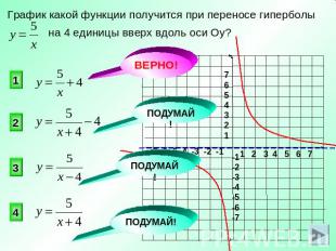 График какой функции получится при переносе гиперболы на 4 единицы вверх вдоль о