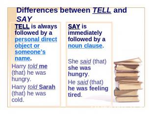 Differences between TELL and SAY TELL is always followed by a personal direct ob