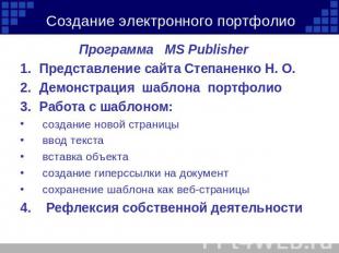 Создание электронного портфолио Программа MS PublisherПредставление сайта Степан