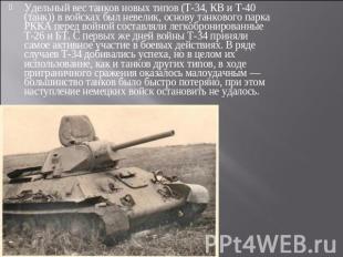 Удельный вес танков новых типов (Т-34, КВ и Т-40 (танк)) в войсках был невелик,