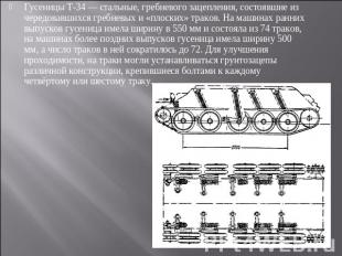 Гусеницы Т-34 — стальные, гребневого зацепления, состоявшие из чередовавшихся гр