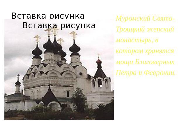 Муромский Свято-Троицкий женский монастырь, в котором хранятся мощи Благоверных Петра и Февронии.