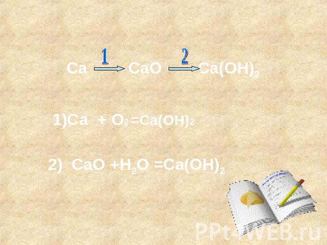 1)Ca + O2 =Ca(OH)22) CaO +H2O =Ca(OH)2